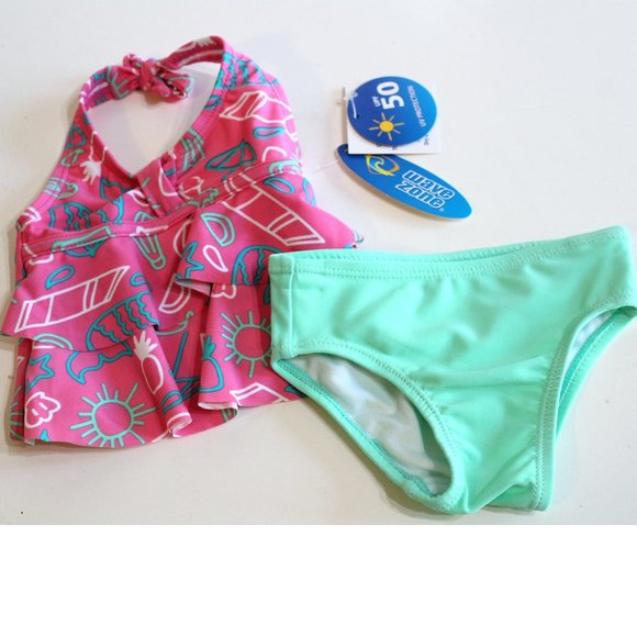 Wave Zone Baby Girl Halter Swimsuit Size 0-3 Months UV Protection - Picture 1 of 7